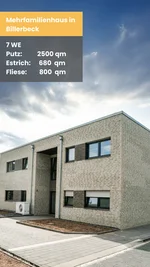 Fertiggestelltes Mehrfamilienhaus, moderne Bauweise, stabil und funktional.
